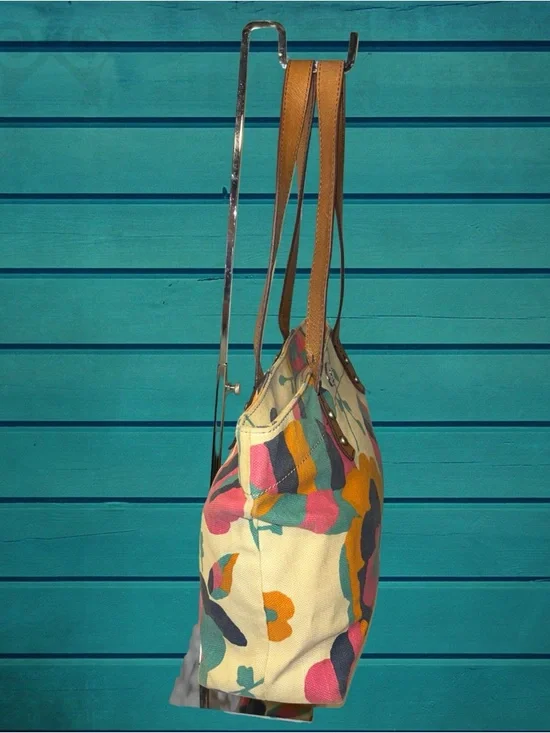 Fossil Cream Canvas Tote with Multicolor Floral Print and Brown Leather Handles - Picture 5 of 13